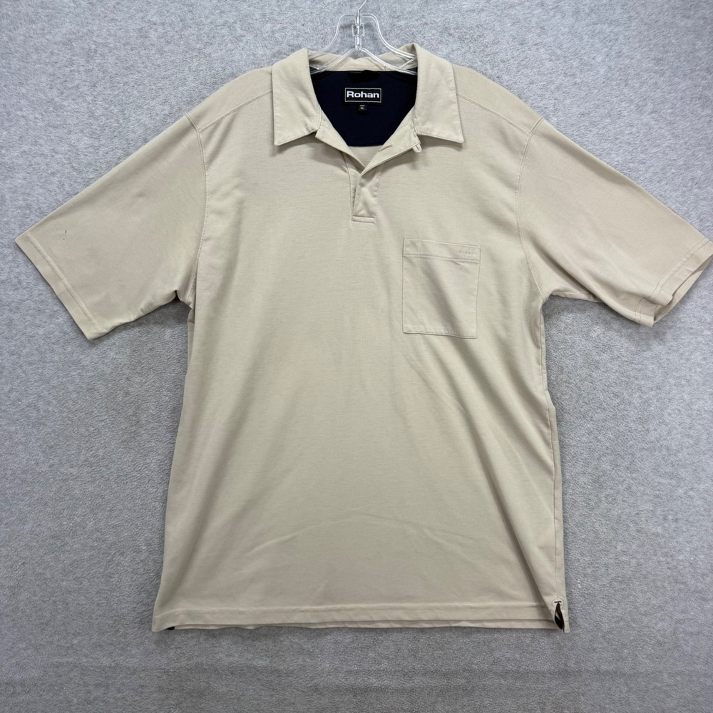 Rohan Jersey Polo Plus Shirt Mens XL Beige Short Sleeve Moisture Control Hiking‎